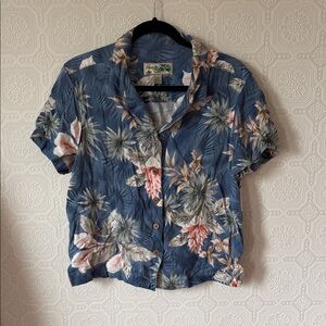 Women’s Havana Jacks Cafe Hawaiian Aloha Floral Short Sleeve Button-Up Sz L